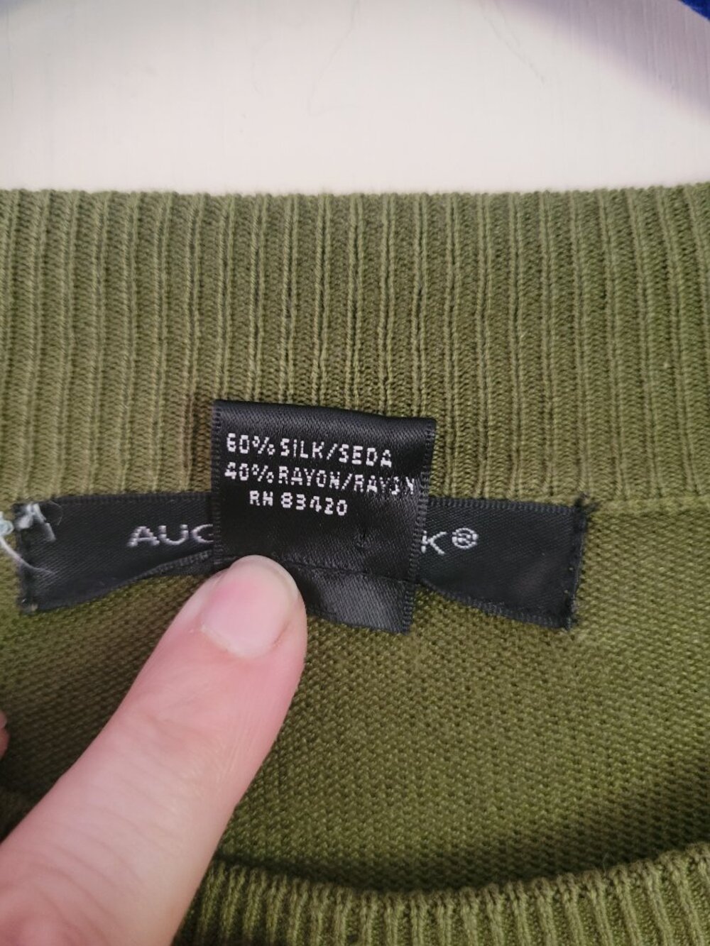 Silk Knit Crew Neck Short Sleeve Top Olive Green Minimalist Quiet Luxury Size L - Picture 4 of 8